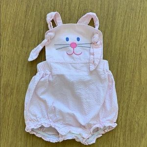 Florence Eiseman Seersucker bunny ear romper 6M